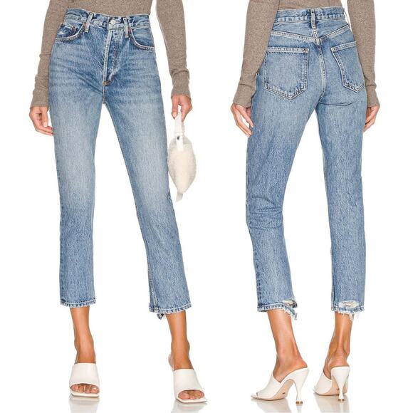 Agolde Riley High Rise Straight Crop Jean US 28 Blue Denim 100% Organic Cotton - Picture 2 of 16